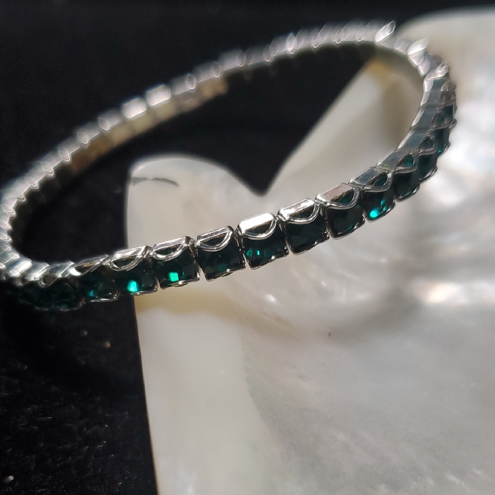 Touchstone Crystal Silver and Deep Green Bracelet